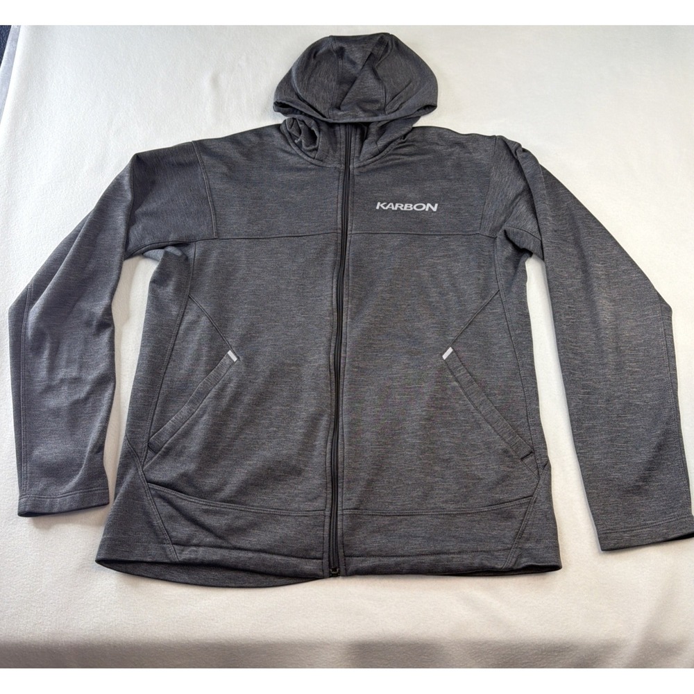 Karbon Mens Large Gray Fleece Full Zip Hooded Jacket Outdoor Performance